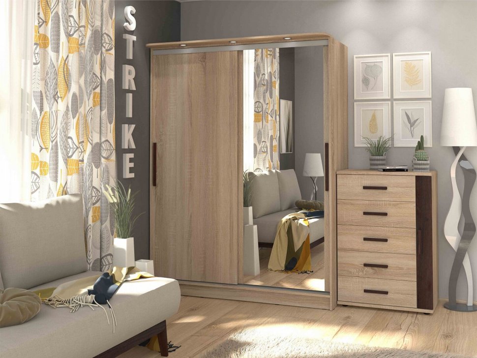 Шкаф-купе Strike 1350 с зеркалом Глазов (Дуб Сонома)