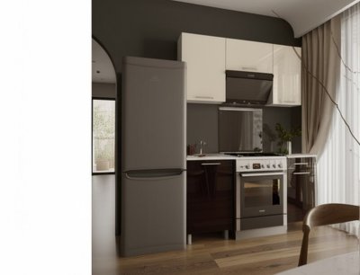 Кухня Танго 1,5 м с окапом, Ваниль, Горький шоколад