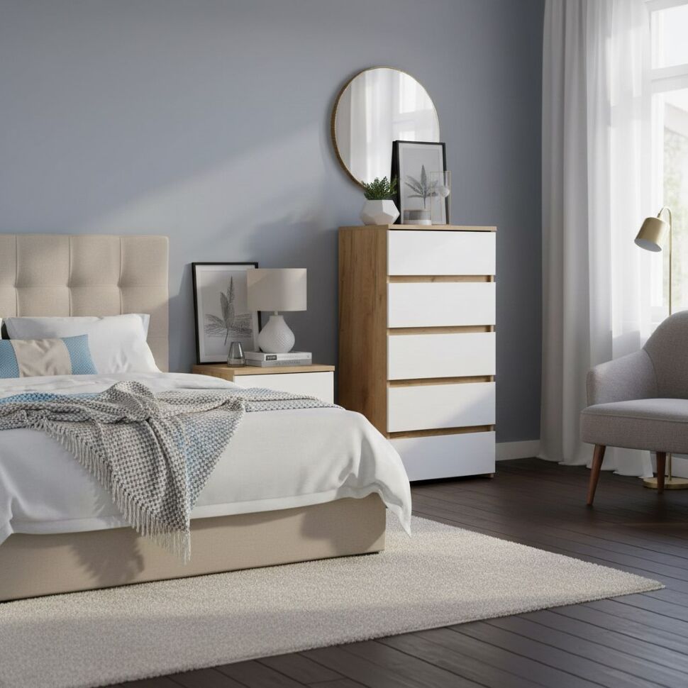 Некст 1 комод 5 ящиков / Дуб золотой/Белый