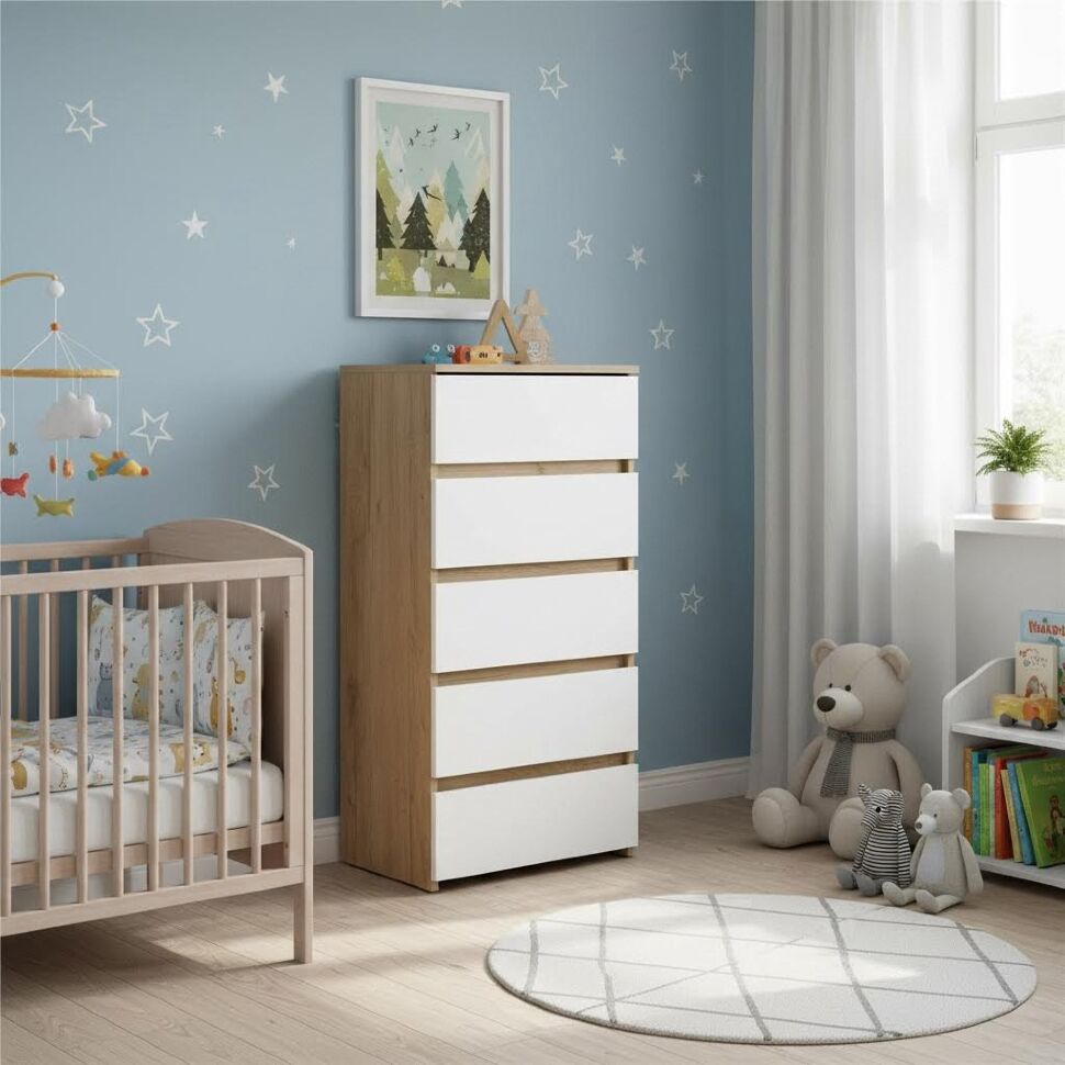 Некст 1 комод 5 ящиков / Дуб золотой/Белый