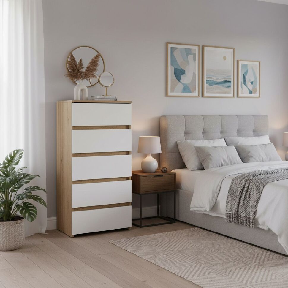 Некст 1 комод 5 ящиков / Дуб золотой/Белый
