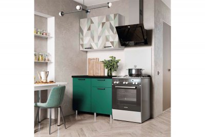 Кухня Ева 1 м, Зеленый лес, Черный янтарь