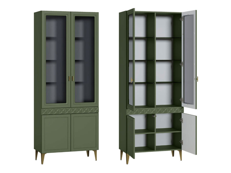 Марион шкаф-витрина 16.397.02 Дымчатый зеленый / Олива шагрень