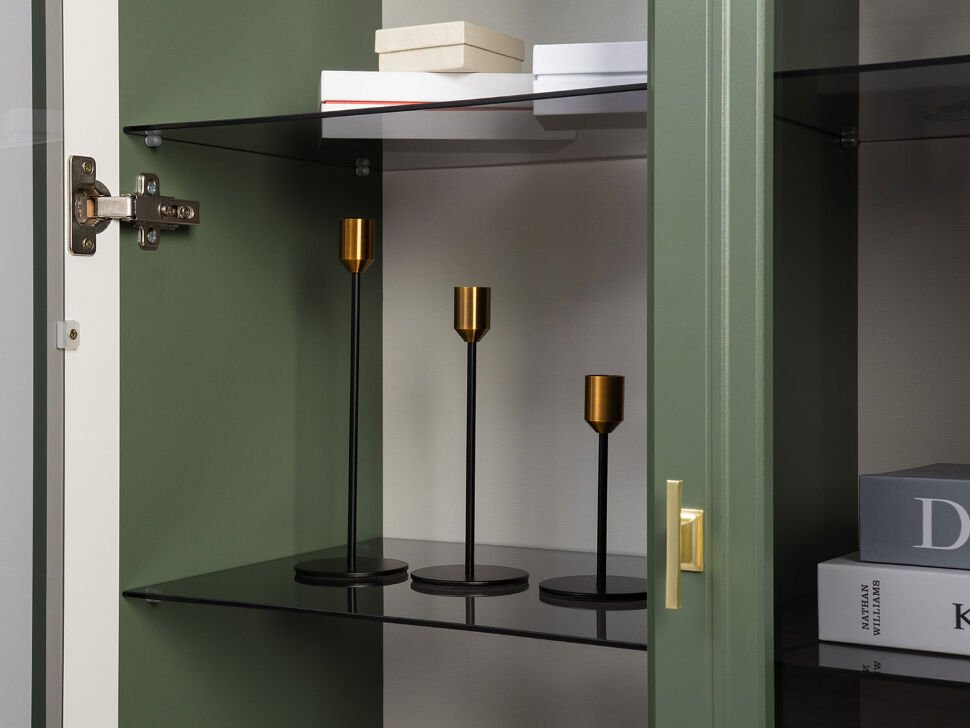 Марион шкаф-витрина 16.397.02 Дымчатый зеленый / Олива шагрень