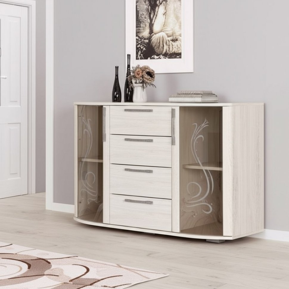 Комод-витрина Флорида (БТС) Ясень белый