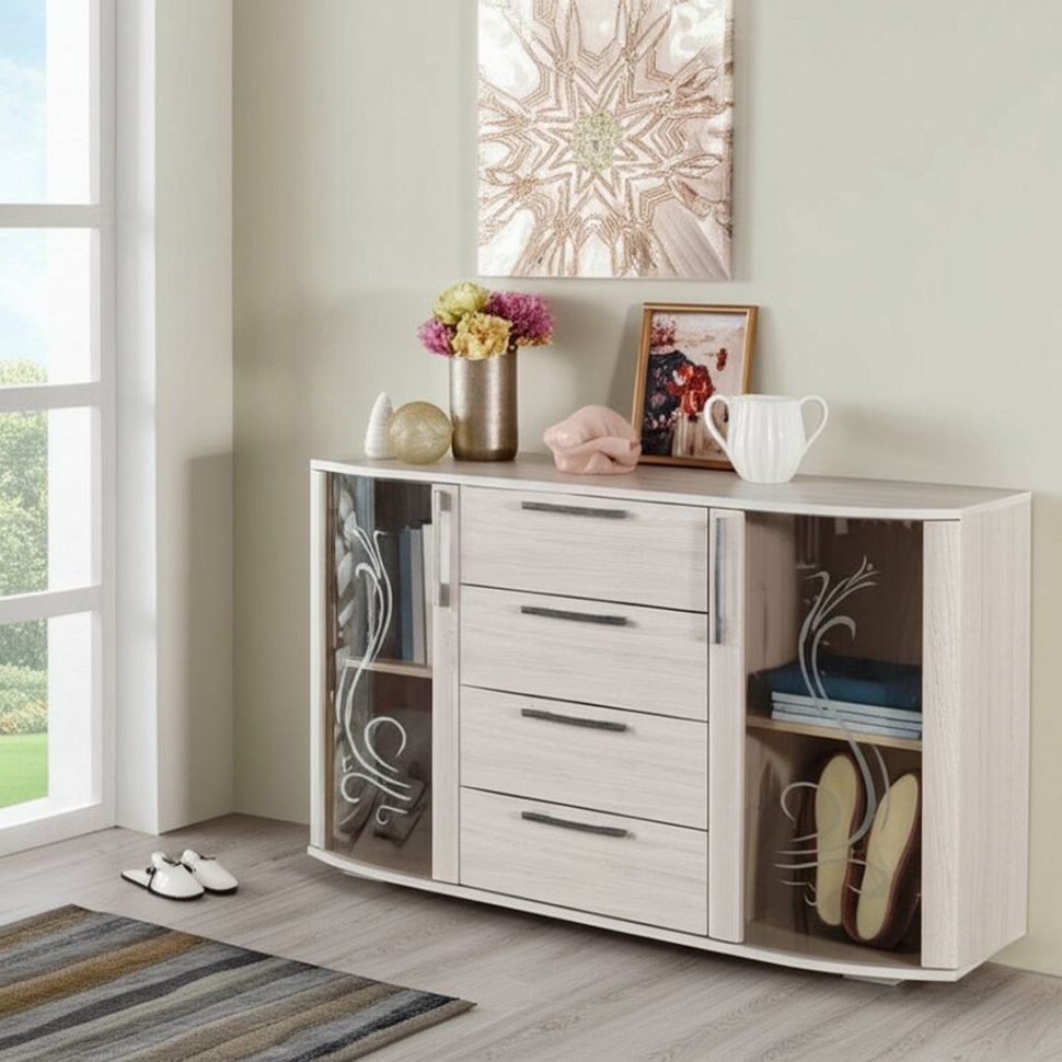 Комод-витрина Флорида (БТС) Ясень белый