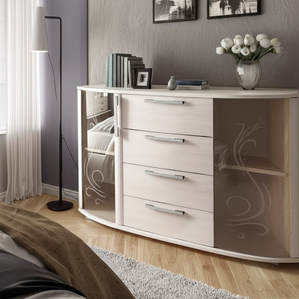 Комод-витрина Флорида (БТС) Ясень белый