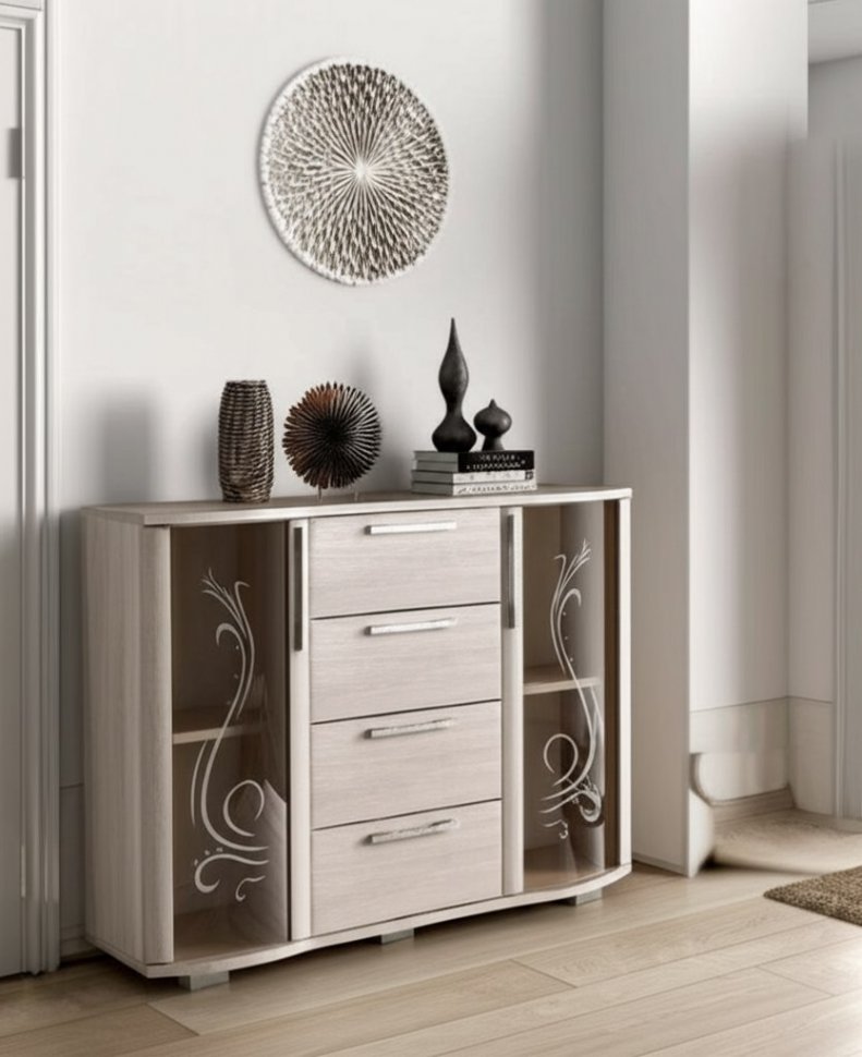 Комод-витрина Флорида (БТС) Ясень белый