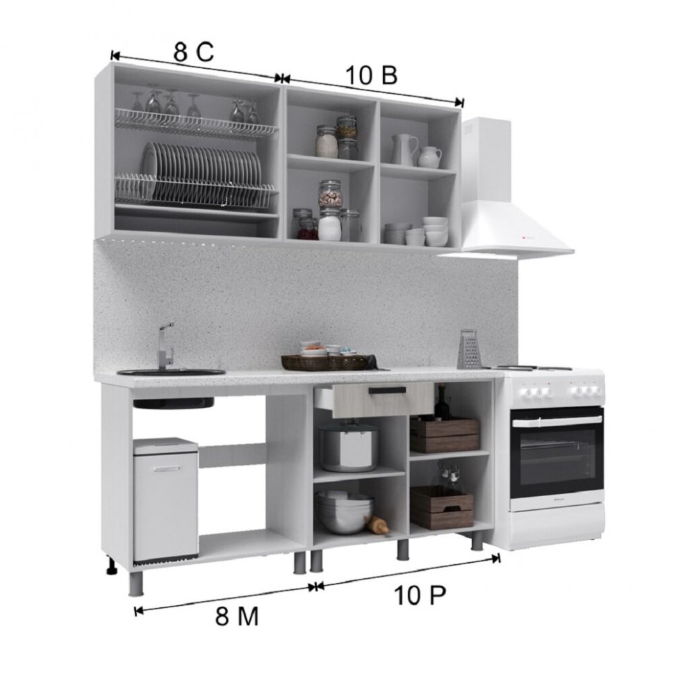 Кухня Танго 1,8 м, Белый, Дуб Шале