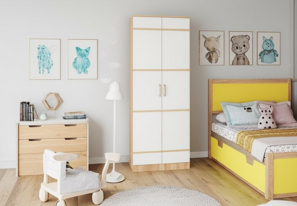 Шкаф двухдверный Сакура (БТС) Белый/Дуб Сонома