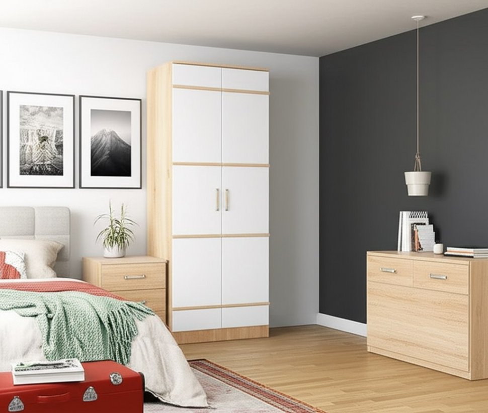 Шкаф двухдверный Сакура (БТС) Белый/Дуб Сонома