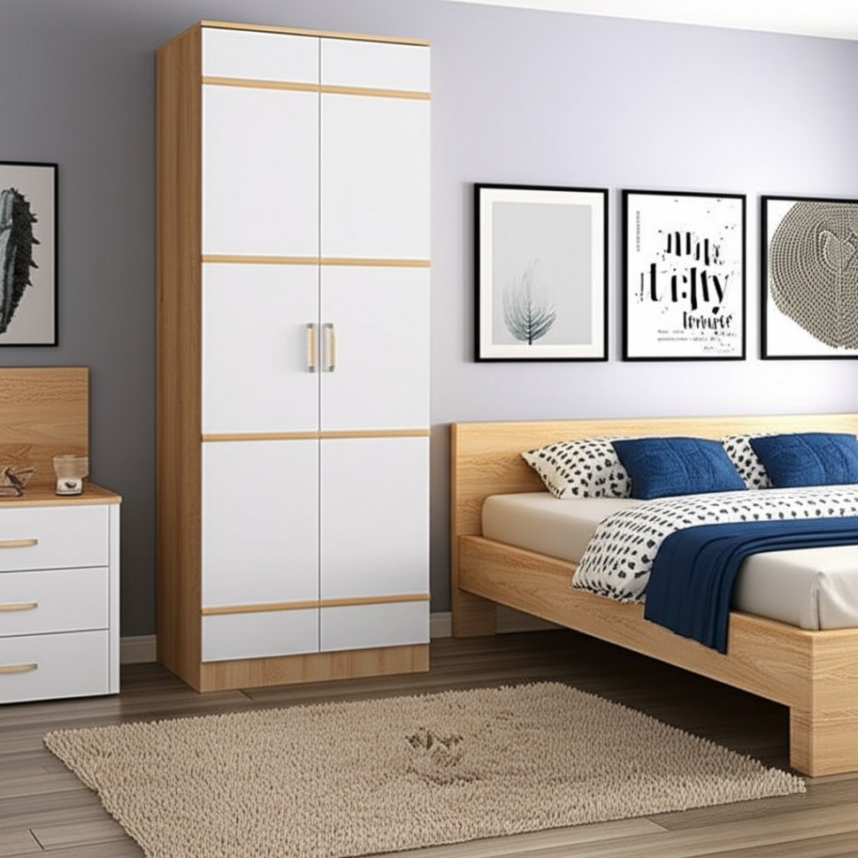 Шкаф двухдверный Сакура (БТС) Белый/Дуб Сонома