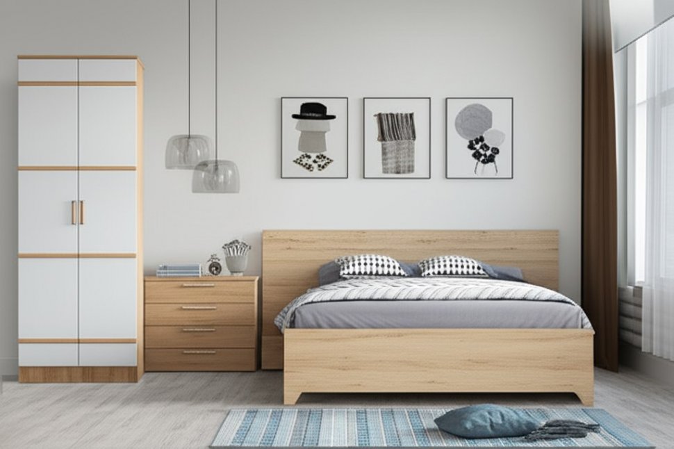 Шкаф двухдверный Сакура (БТС) Белый/Дуб Сонома