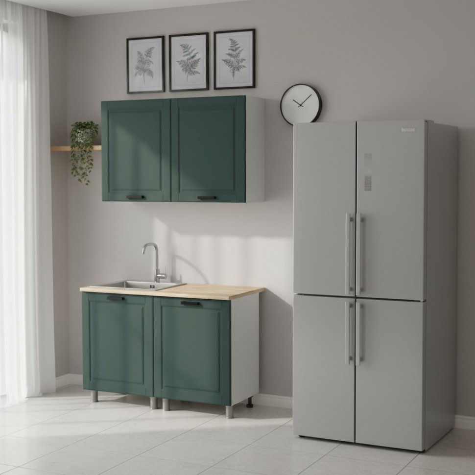 Кухня Аленушка 1,2м Астра Изумруд,скоба черный,сонома