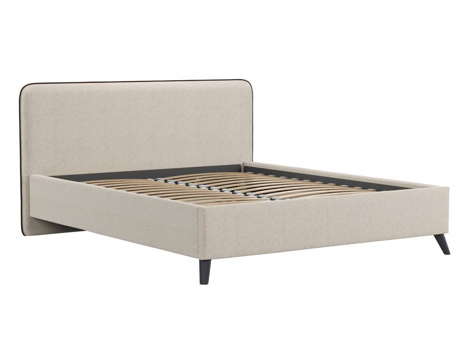 Миа кровать 160 Bravo white (светло-бежевый) / кант Лайт 10 Велюр (коричневый)