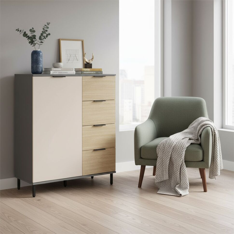 Комод Марвэл 16.234.01 Темно-серый, Сатин, Плэйн