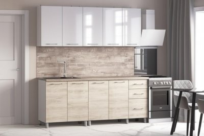 Кухня Танго 2 м, Белый, Дуб Шале