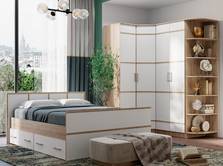 Угловой шкаф Сакура (БТС) Белый/Дуб Сонома