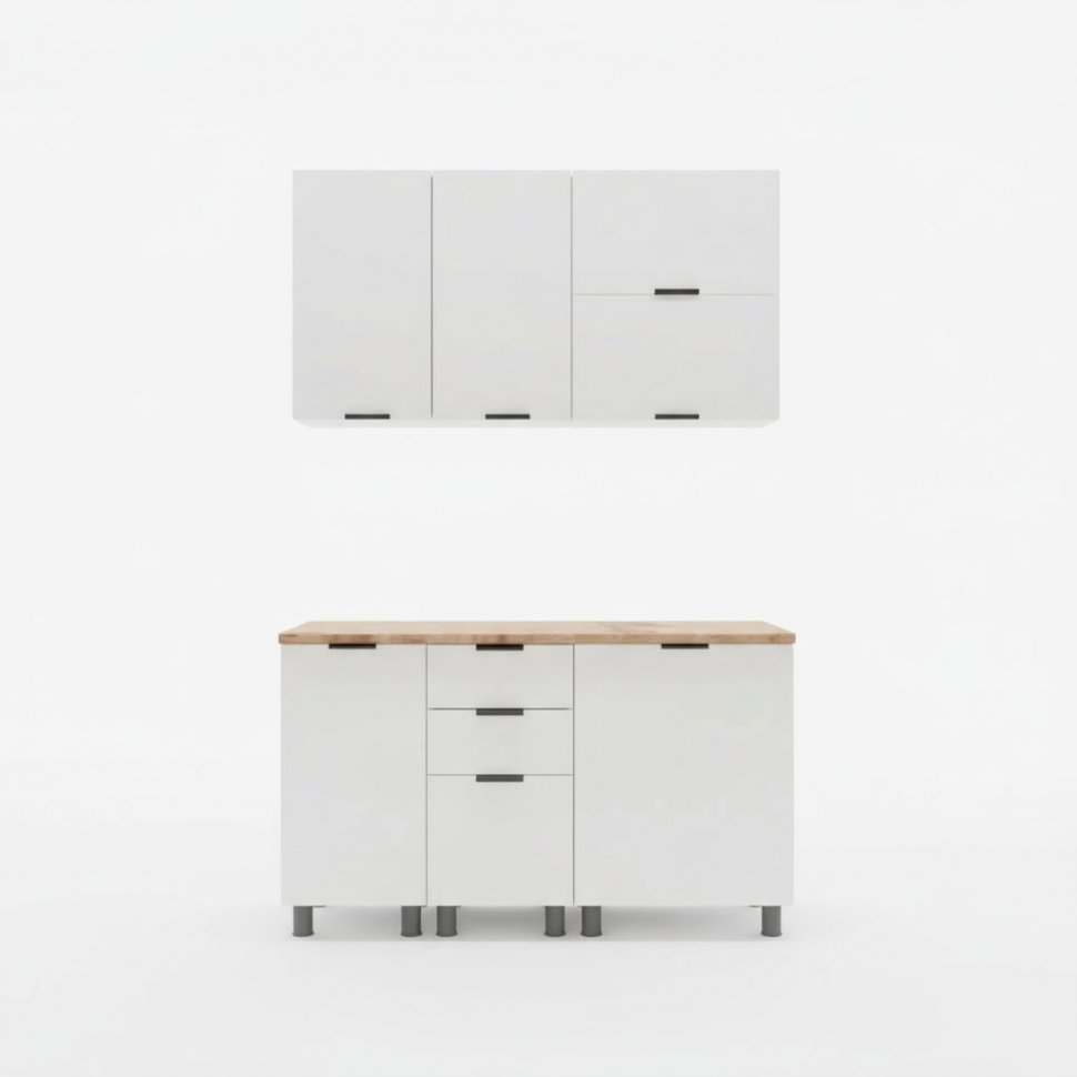 Кухня Аленушка 1,4м с ящ. Лотос Молочный,скоба антрацит,черный