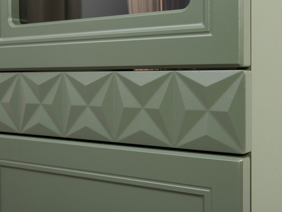 Марион шкаф-витрина 16.397.01 Дымчатый зеленый / Олива шагрень