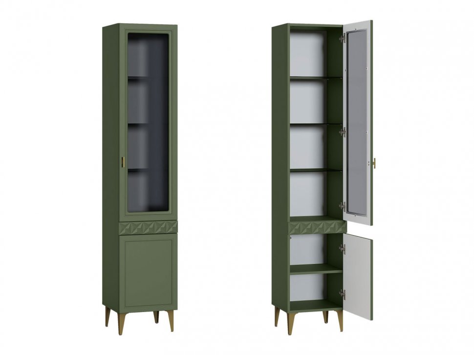 Марион шкаф-витрина 16.397.01 Дымчатый зеленый / Олива шагрень