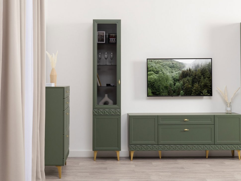 Марион шкаф-витрина 16.397.01 Дымчатый зеленый / Олива шагрень