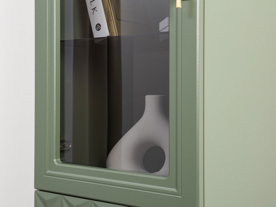 Марион шкаф-витрина 16.397.01 Дымчатый зеленый / Олива шагрень
