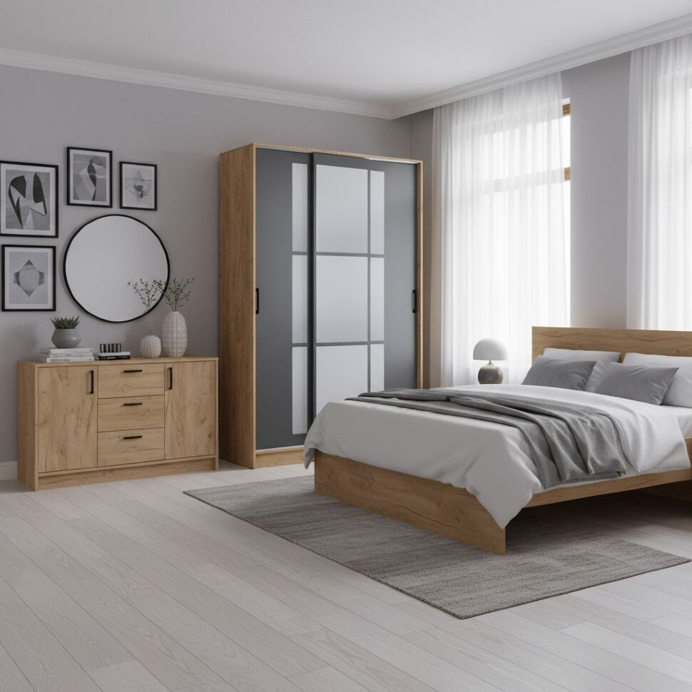 Шкаф-купе Стиль-2 140, Дуб Крафт Золотой, Графит серый