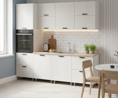 Кухня Аленушка 2,4м Лотос Молочный,скоба антрацит,сонома