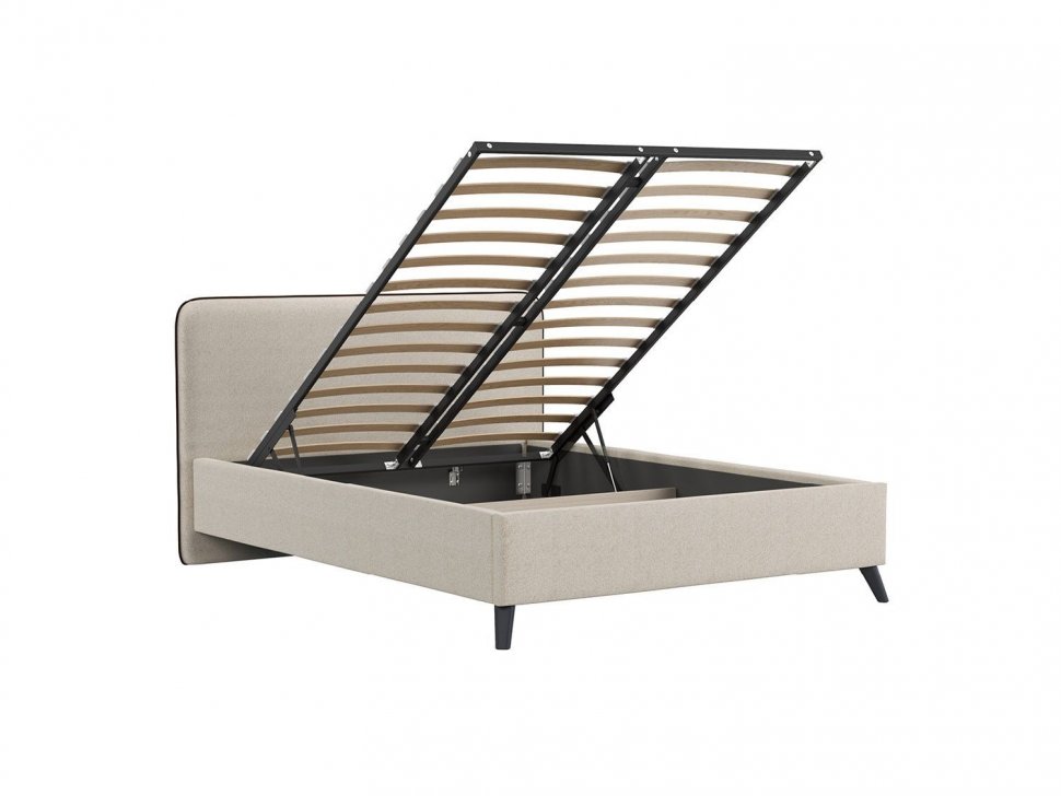 Миа кровать 140 Bravo white (светло-бежевый) / кант Лайт 10 Велюр (коричневый)