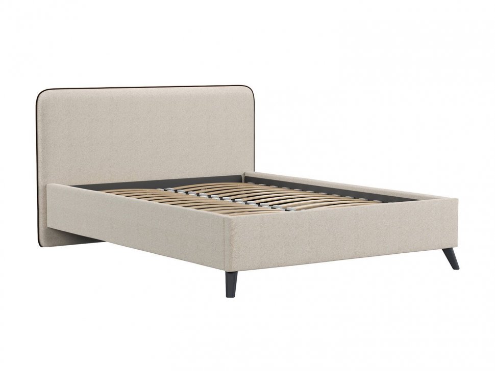 Миа кровать 140 Bravo white (светло-бежевый) / кант Лайт 10 Велюр (коричневый)