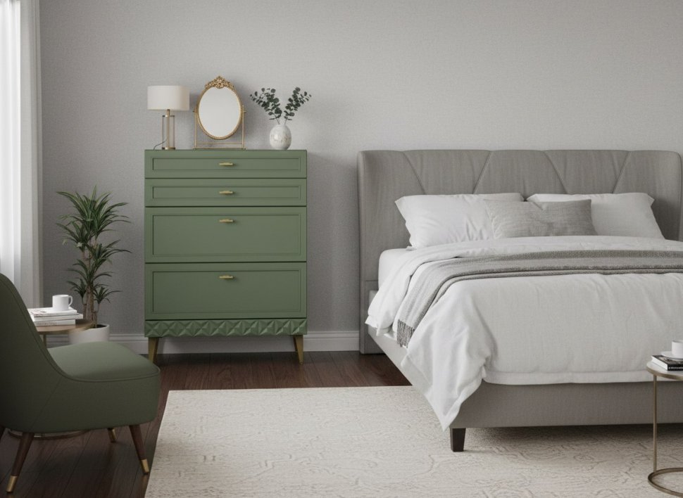 Марион комод 16.249 Дымчатый зеленый / Олива шагрень