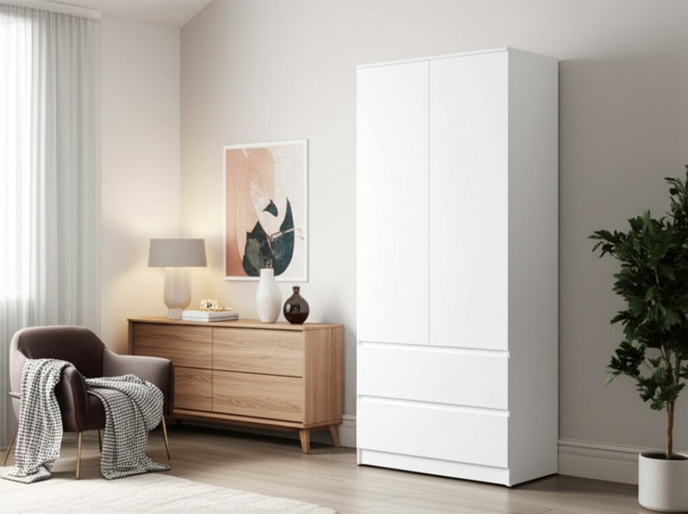 Шкаф двухстворчатый Симпл ШК-03 (БТС) Белый