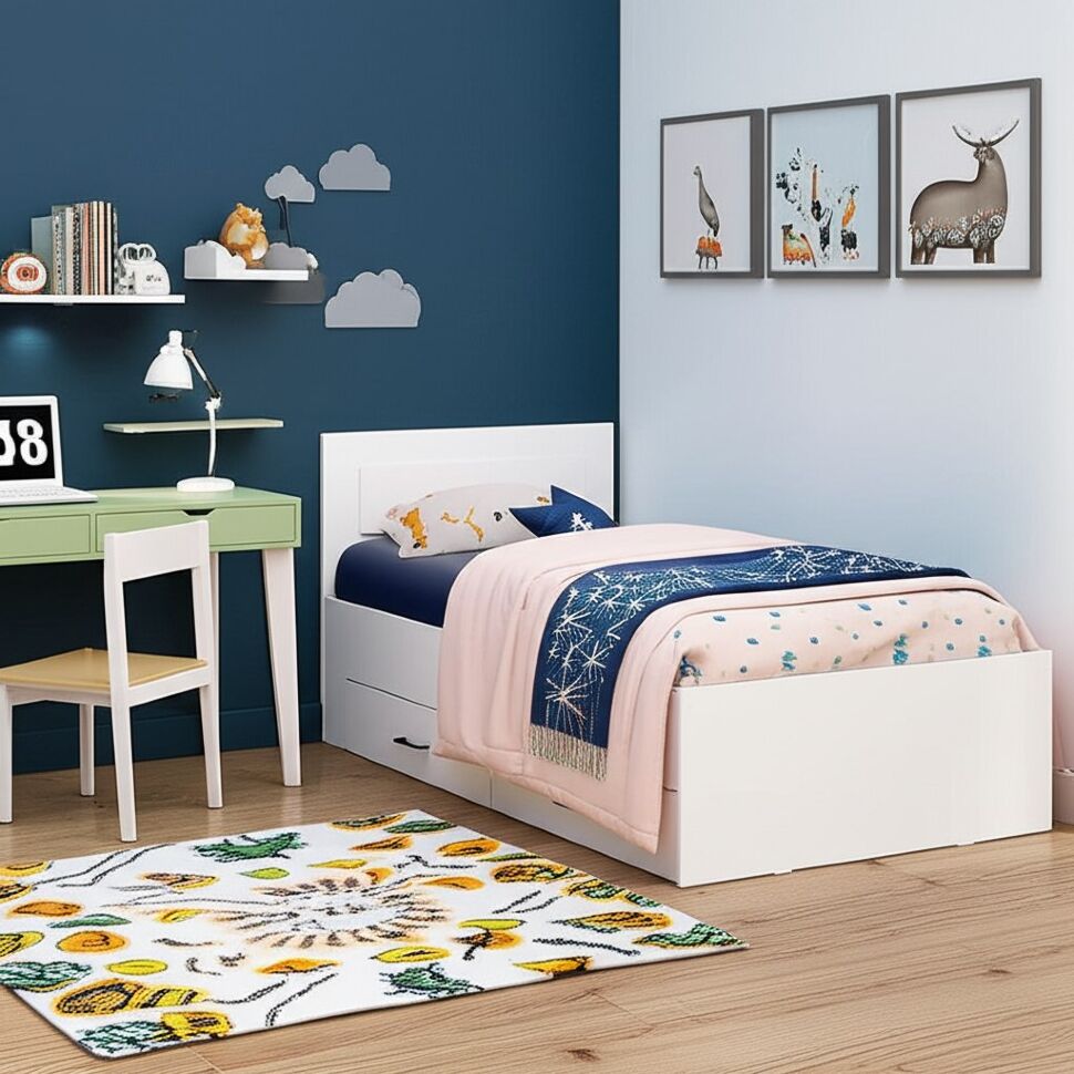 Кровать одинарная с ящиками Бали, Белый шагрень