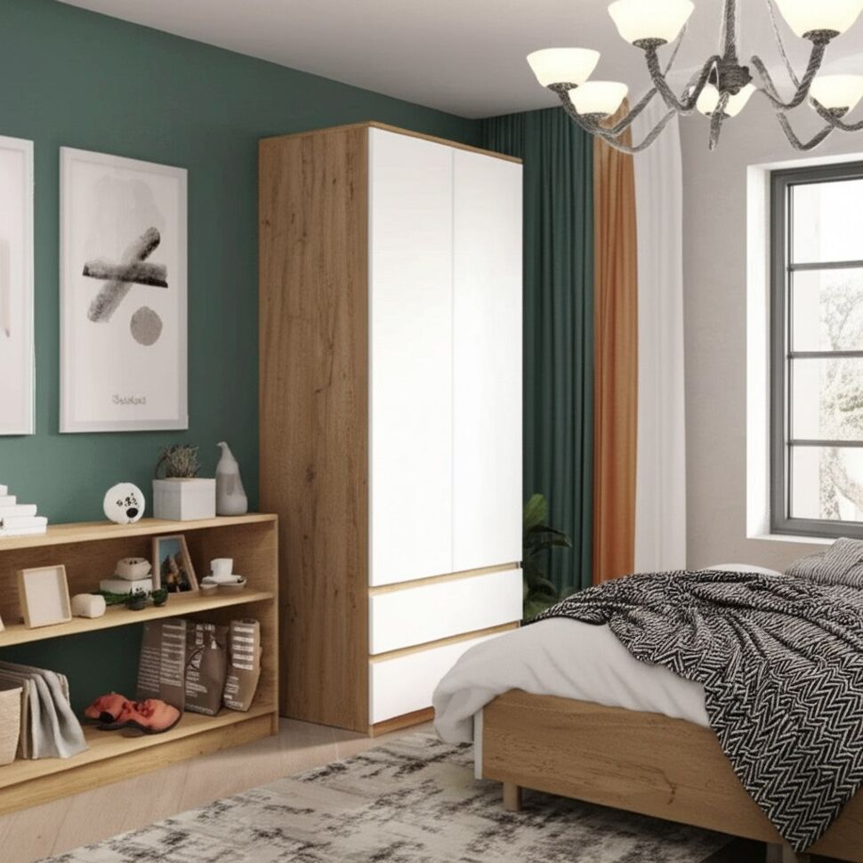 Шкаф для одежды и белья Денвер, Дуб золотой, Белый