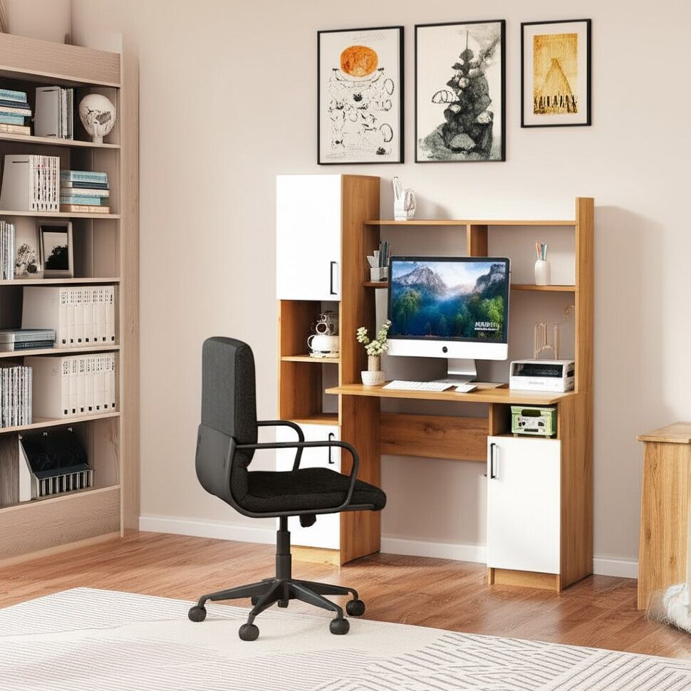 Стол компьютерный СТК 13, Дуб Золотой, Белый