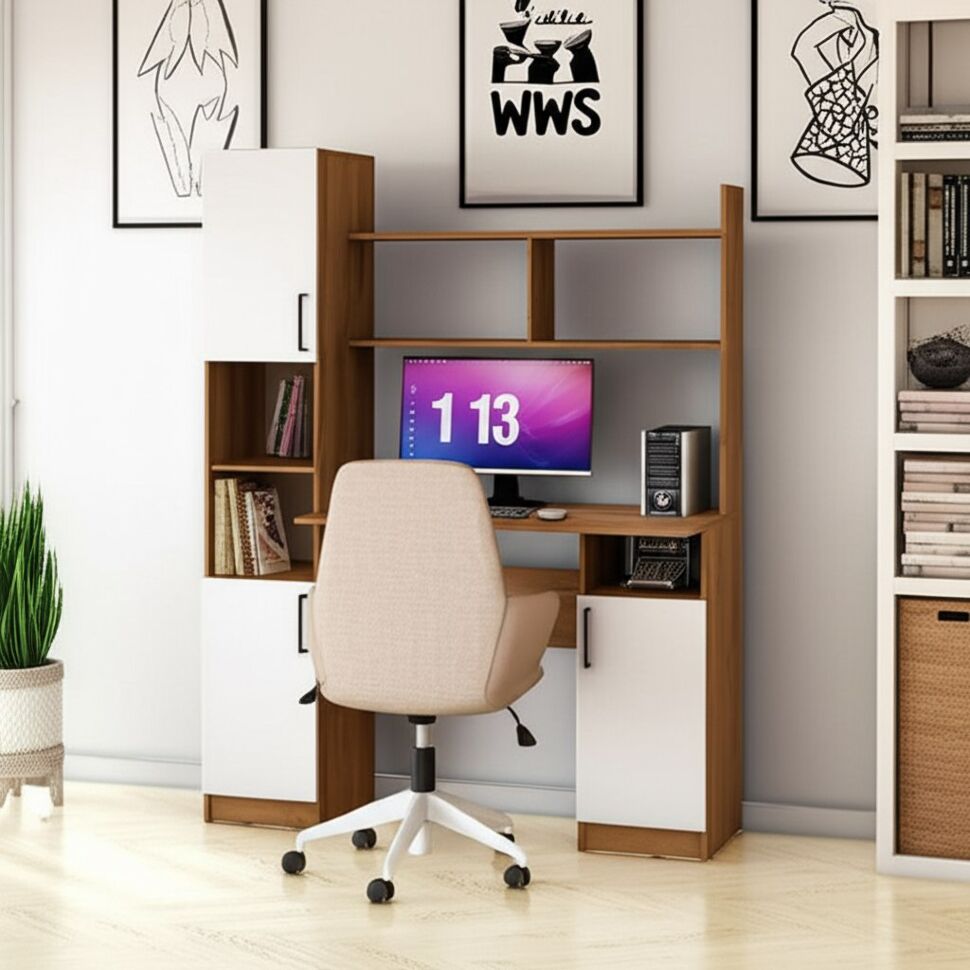 Стол компьютерный СТК 13, Дуб Золотой, Белый