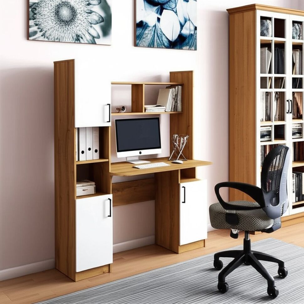 Стол компьютерный СТК 13, Дуб Золотой, Белый