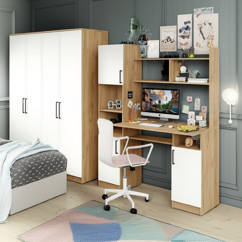 Стол компьютерный СТК 13, Дуб Золотой, Белый