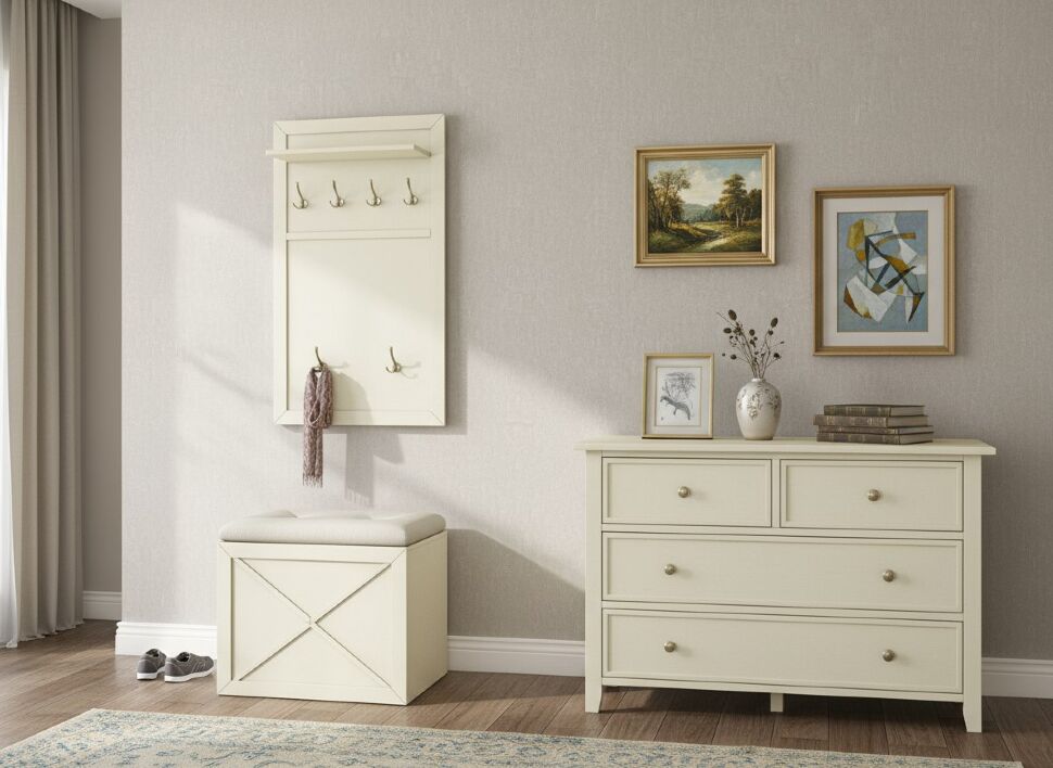 Бэль Вешалка и тумба комплект Слоновая кость