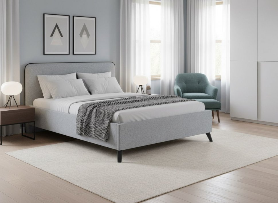 Миа кровать 140 Bravo grey (серый) / кант Лайт 10 Велюр (коричневый)