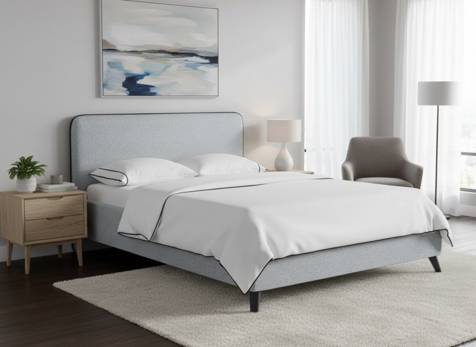 Миа кровать 140 Bravo grey (серый) / кант Лайт 10 Велюр (коричневый)