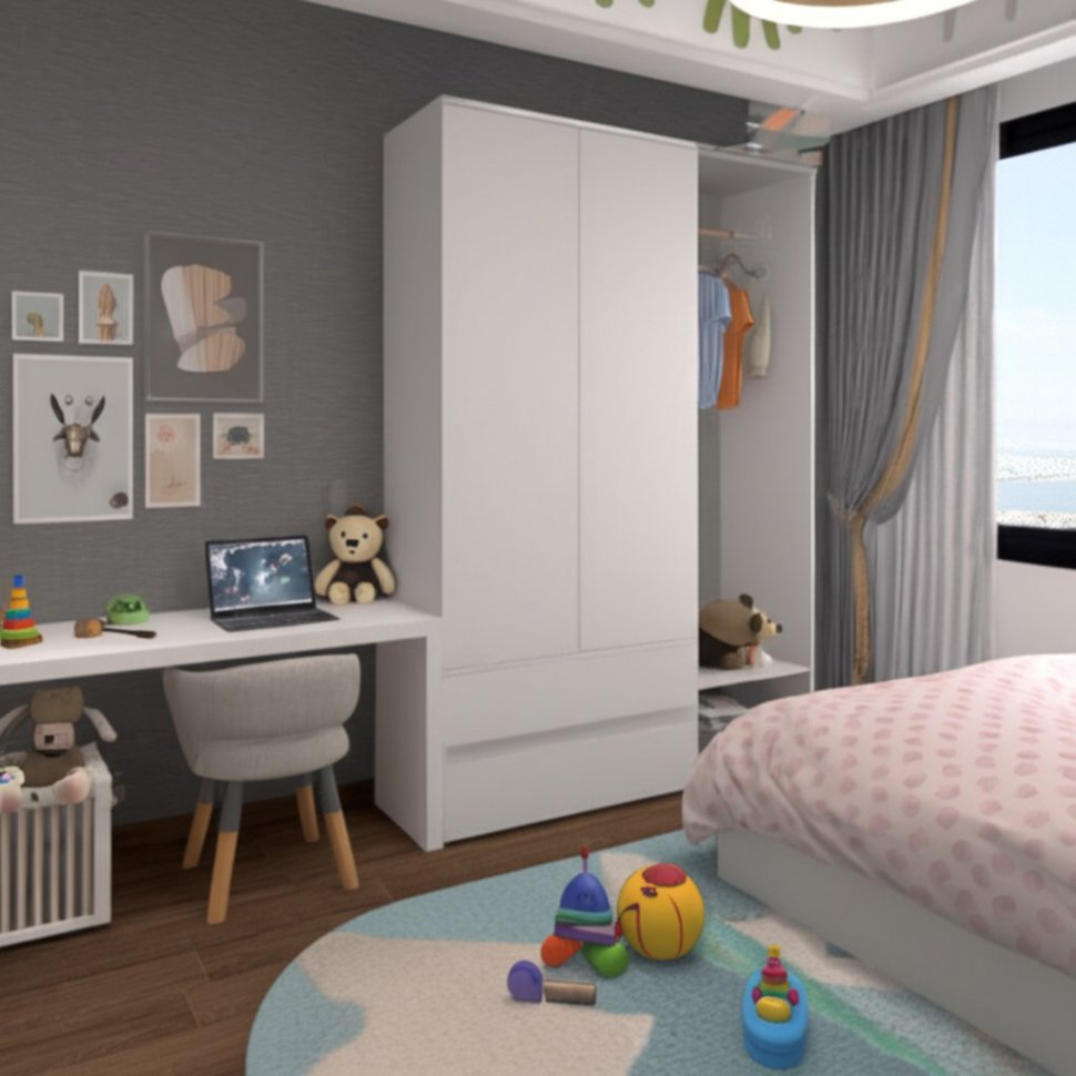 Шкаф двухстворчатый с ящиками Плейона (ТЭКС) Белый