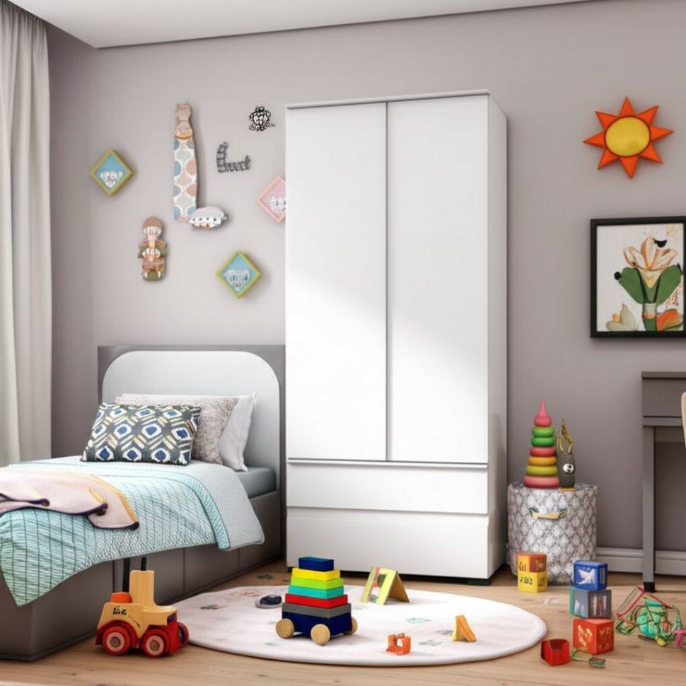 Шкаф двухстворчатый с ящиками Плейона (ТЭКС) Белый