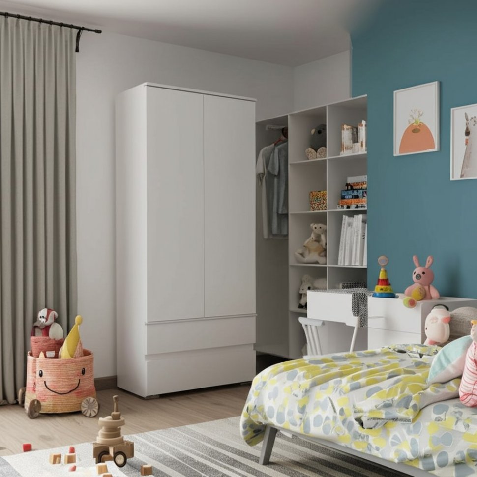 Шкаф двухстворчатый с ящиками Плейона (ТЭКС) Белый