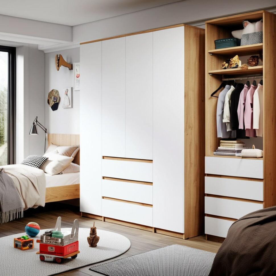 Шкаф для одежды и белья 4х дверный Денвер, Дуб золотой, Белый