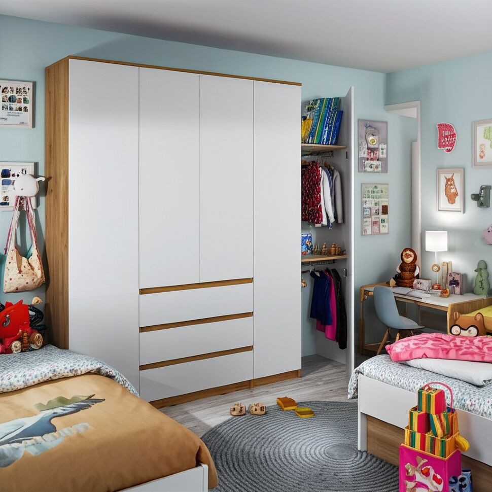 Шкаф для одежды и белья 4х дверный Денвер, Дуб золотой, Белый