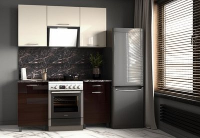 Кухня Танго 1,6 м с окапом, Ваниль, Горький шоколад