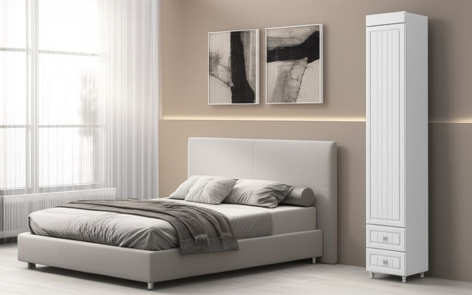 Шкаф-пенал 1дв. (гл.410) с ящиками Монако МН-30 белое дерево