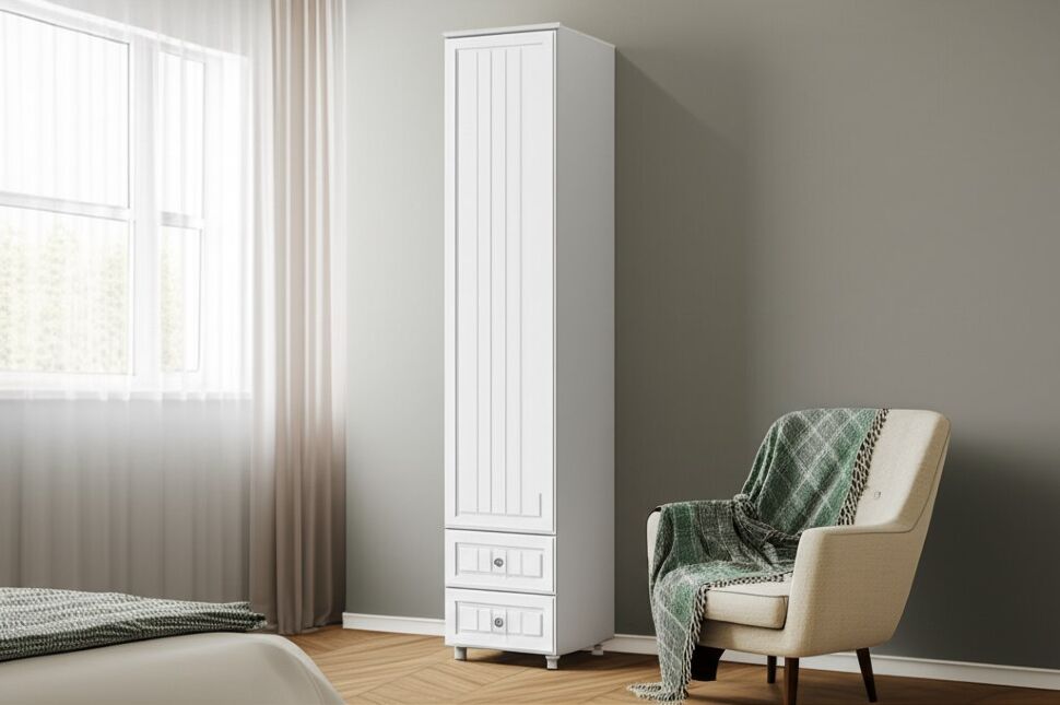 Шкаф-пенал 1дв. (гл.410) с ящиками Монако МН-30 белое дерево